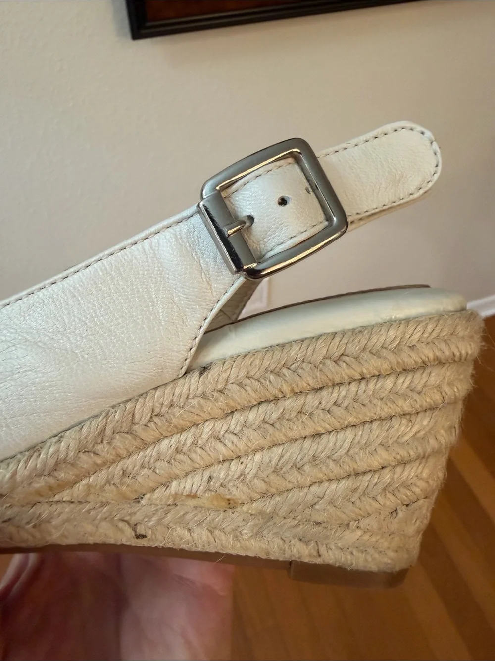 Nurture by Naturalizer Leather Ivory Knot Front Espadrille Slingback Wedge